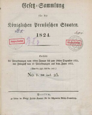 1824: Gesetzsammlung für die Königlich-Preußischen Staaten