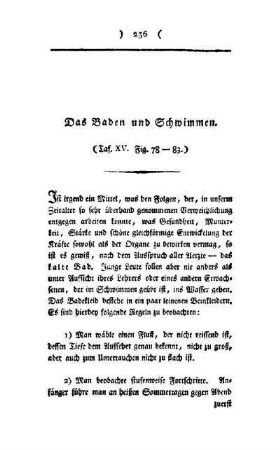 ¬Das¬ Baden und Schwimmen : (Taf. XV, Fig. 78 - 83)