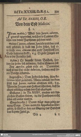 Ad Tit. XXXIII. O. R. Von dem Eyd Malitiae