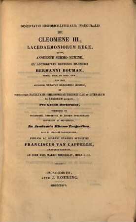 Dissertatio historico-literaria inauguralis de Cleomene III, Lacedaemoniorum rege