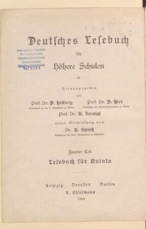 Teil 2, [Schülerband]: Deutsches Lesebuch für Quinta