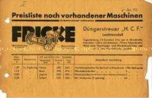 Preisliste für Düngerstreuer