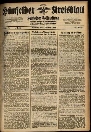 Erste Ausgabe vom Mittwoch, den 07. Februar 1934.