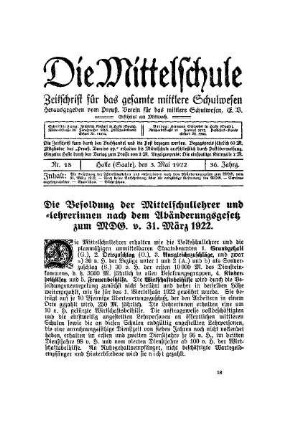 Die Besoldung der Mittelschullehrer und -lehrerinnen nach dem Abänderungsgesetz zum MDG. v. 31. März 1922