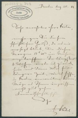 25. August 1882, Dresden [Brief von Alphons Stübel an Max Uhle]