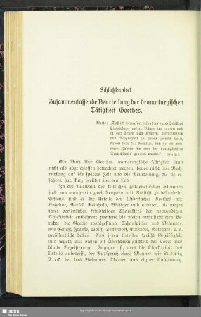 Schlußkapitel. Zusammenfassende Beurteilung der dramaturgischen Tätigkeit Goethes