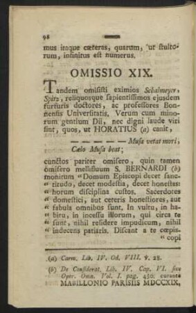 Omissio XIX.