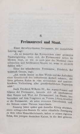 II. Freimaurerei und Staat.