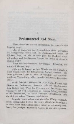 II. Freimaurerei und Staat.