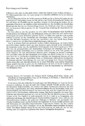463 [Rezension] Beumer, Johannes, Die Inspiration der Heiligen Schrift