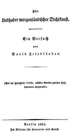 Für Liebhaber morgenländischer Dichtkunst