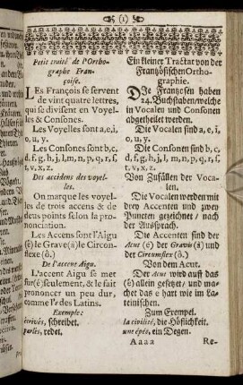 Petit traité de l'Orthographe Francoise. - Ein kleiner Tractat von der Frantzösischen Orthographie.