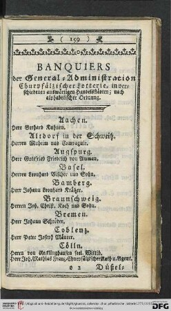 Banquiers der General-Administration Churpfälzischer Lotterie