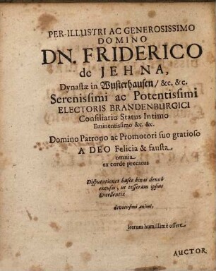 Christiani Henelii, Pirna-Misn. I.U.L. Dissertationum Iuridicarum De Polypragmosynē, Germ: Einmischung in mancherley Händel / Et De Partu Ancillae Furtivae, Ut potest Usucapi