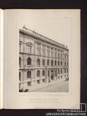 Tafel 44. Bankgebäude (Deutsche Bank). Hauptmittelbau. Mauer-Strasse No. 29/32.