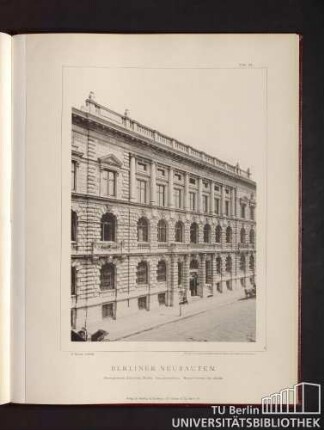 Tafel 44. Bankgebäude (Deutsche Bank). Hauptmittelbau. Mauer-Strasse No. 29/32.