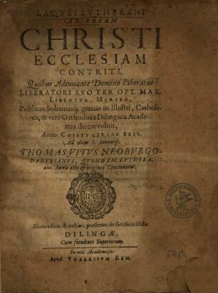 Laqvei Lvtherani Ad Veram Christi Ecclesiam Contriti