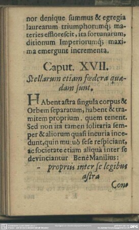 Caput. XVII. Stellarum etiam foedera quaedam sunt