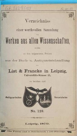 Lager-Verzeichnis, 129. 1879