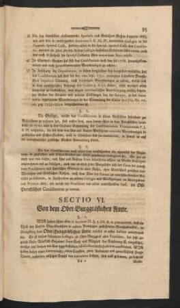 Sectio VI. Von dem Ober-Burggräflichen Amte.