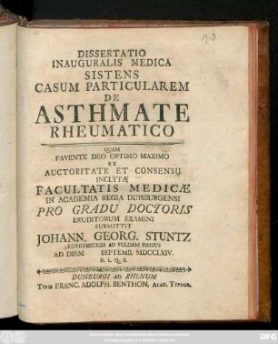Dissertatio Inauguralis Medica Sistens Casum Particularem De Asthmate Rheumatico