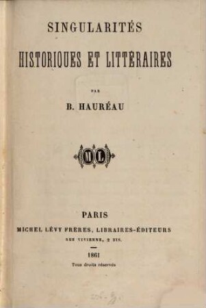 Singularités historiques et littéraires