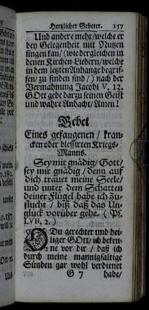 Gebet Eines gefangenen/ Krancken oder blessirten Kriegs-Manns.