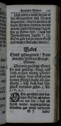 Gebet Eines gefangenen/ Krancken oder blessirten Kriegs-Manns.