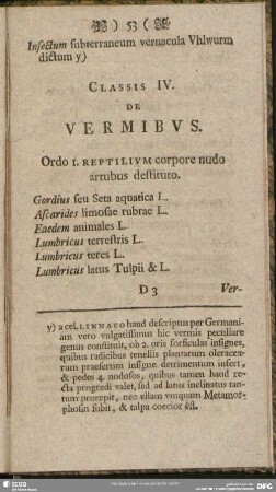 Classis IV [VI]. De Vermibus