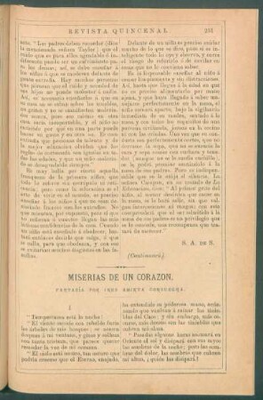 Miserias de un corazón. : Fantasía.