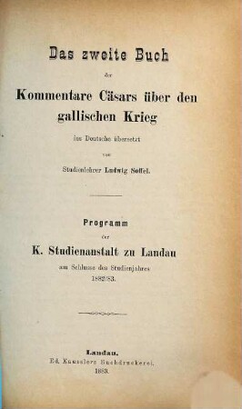 Das zweite Buch der Kommentare Cäsars über den gallischen Krieg