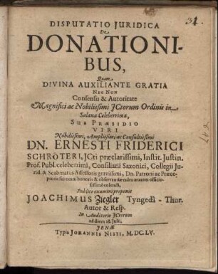 Disputatio Iuridica De Donationibus