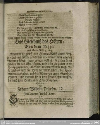Das Gleichniß des Herrn, Von dem Nezze, aus Matth. XIII,47. seq. ...