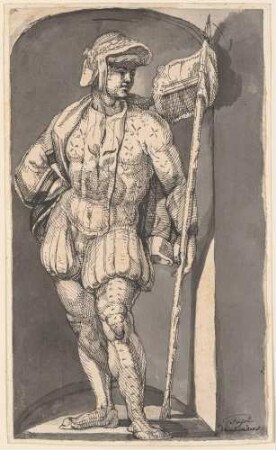 Ein Landsknecht in einer Nische stehend