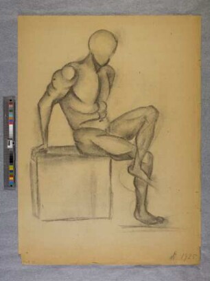 o. T. (Sitzender Männerakt nach rechts; aus dem Unterricht - Aktzeichnen - bei Oskar Schlemmer)