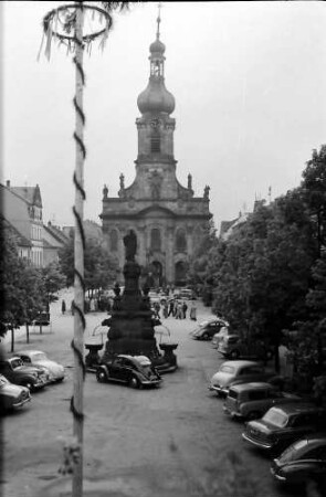 Rastatt: Pfarrkirche vom Balkon des Rathauses