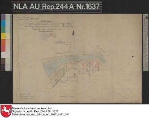 Lage einzelner Häuser am Kanal in AURICH Kolorierte Zeichnung hrsg. vom Katasteramt Aurich Papier auf Leinen Format 46,3x32,0 M 1:1.000