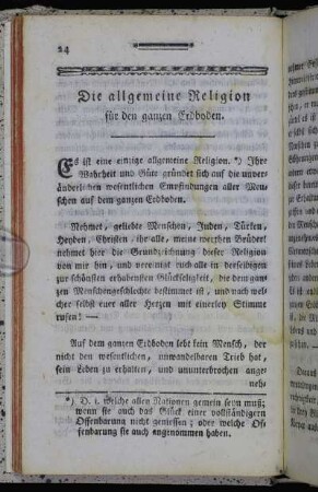 Die allgemeine Religion für den ganzen Erdboden.