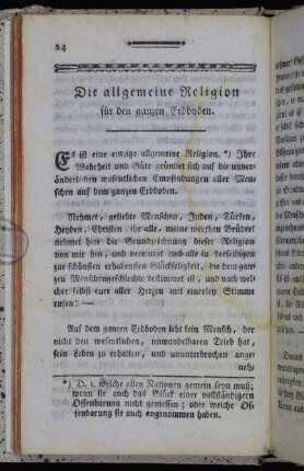Die allgemeine Religion für den ganzen Erdboden.