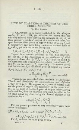 NOTE ON CLAPEYRON'S THEOREM OF THE THREE MOMENTS.