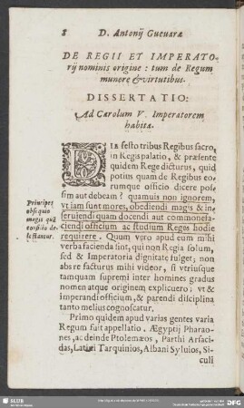 De Regii Et Imperatonij nominis orgine : tum de Regum munere & virtutibus