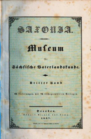 Saxonia : Museum für sächsische Vaterlandskunde. 3. 1837
