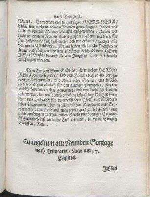 Euangelium am Neunden Sontage nach Trinitatis/ Lucæ am 17. Capittel.