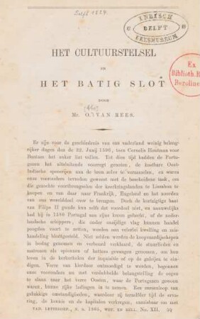 Het cultuurstelsel en het batig slot