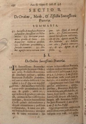 Sectio II. De Ordine, Modo, & Effectu Successionis Praetoriae.