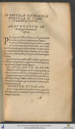 In Officia Ciceronis Scholia M. Ioannis Velcurionis