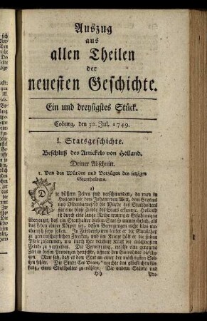 Ein und dreysigstes Stück. Coburg, den 30. Jul. 1749.