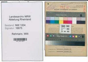 Entnazifizierung Willi Rehmann , geb. 19.02.1913 (Kaufm.Angestellter)