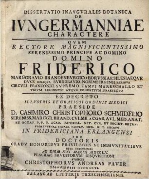 Diss. inaug. bot. de Jungermanniae charactere