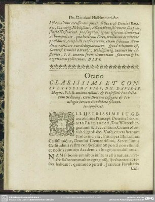 Oratio Creationis D. Davidis Magiri, et cetera